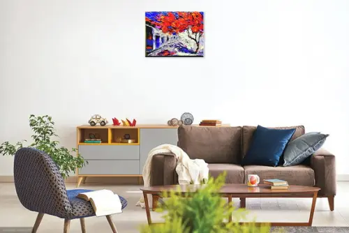 Quadro para Sala Pintura Tela Paisagem Urbana Flamboyant