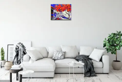 Quadro para Sala Pintura Tela Paisagem Urbana Flamboyant