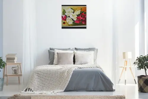 Quadro para Sala Pintura Tela Papoulas Vermelhas e Brancas