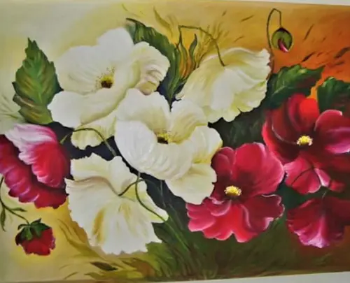 Quadro para Sala Pintura Tela Papoulas Vermelhas e Brancas