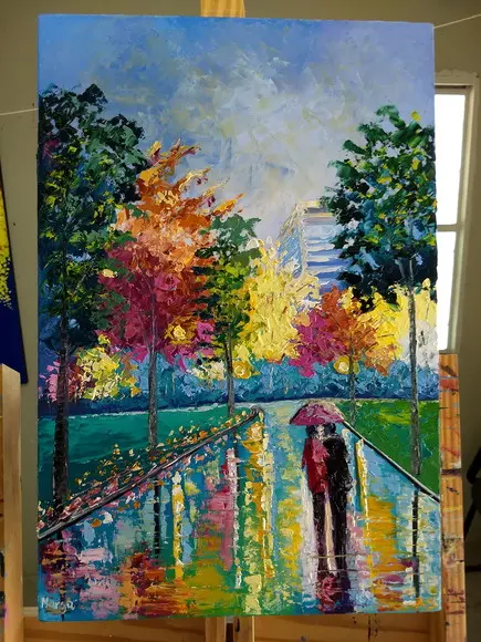 Quadro para Sala Pintura Urbana Chuva Casal Black Friday