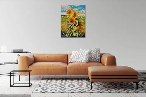 Quadro Pintado à Mão em Óleo Sobre Tela Girassóis