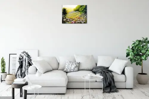 Quadro Pintura Amanhecer Campo de Margaridas Black Friday