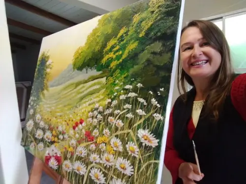 Quadro Pintura Amanhecer Campo de Margaridas Black Friday