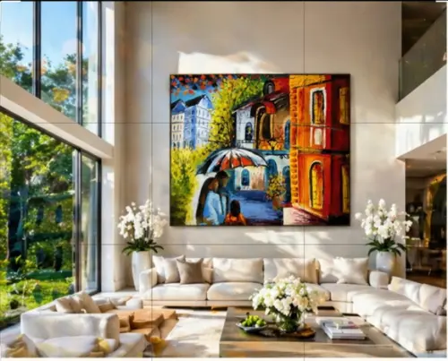 Quadro Pintura Casal Debaixo do Guarda Chuvas Black Friday