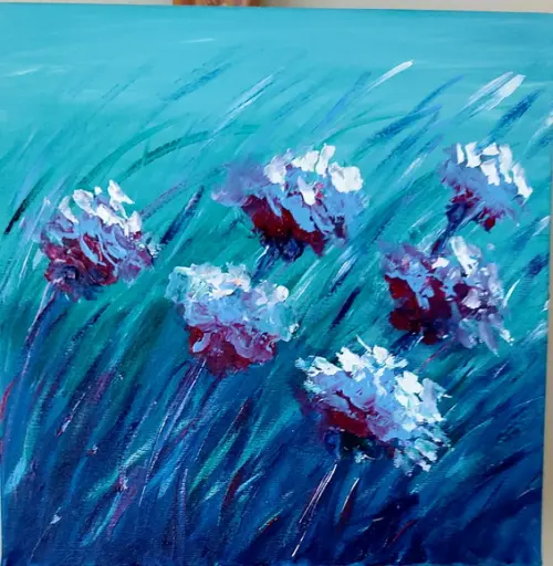 Quadro Pintura em Tela Abstrato Moderno Espatulado Floral