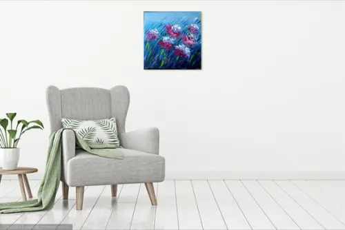 Quadro Pintura em Tela Abstrato Moderno Espatulado Floral