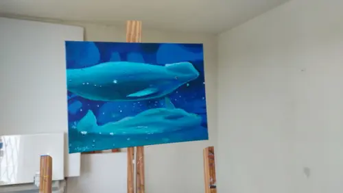 Quadro Pintura em Tela Animais Peixes Golfinhos Nadando Mar