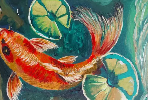 Quadro Pintura em Tela Animal Mar Peixe Fish Aquário Carpa