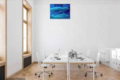 Quadro Pintura em Tela Animais Peixes Golfinhos Nadando Mar