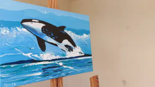 Quadro Pintura em Tela Animal Mar Peixe Fish Baleia Orca