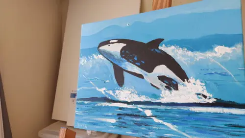 Quadro Pintura em Tela Animal Mar Peixe Fish Baleia Orca