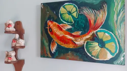 Quadro Pintura em Tela Animal Mar Peixe Fish Aquário Carpa