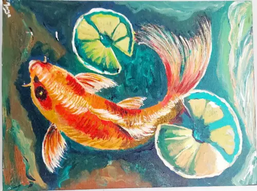 Quadro Pintura em Tela Animal Mar Peixe Fish Aquário Carpa