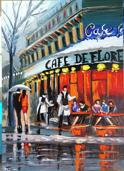 Quadro Pintura em Tela Café de Flore Presente de Natal
