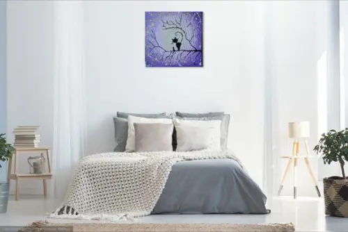 Quadro Pintura em Tela Gatinhos na Árvore Amo Animais