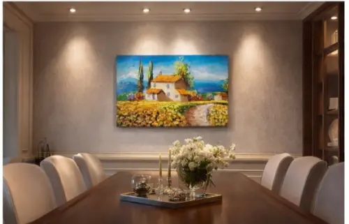 Quadro Pintura em Tela Paisagem Campo de Flores Amarelas