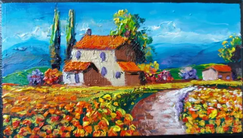 Quadro Pintura em Tela Paisagem Campo de Flores Amarelas
