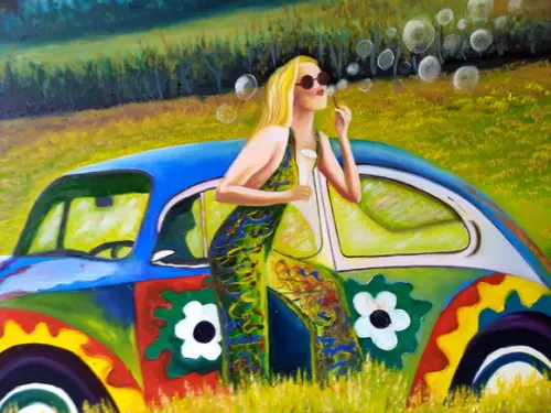 Quadro Pintura em Tela Paisagem Loira do Fusca Black Friday