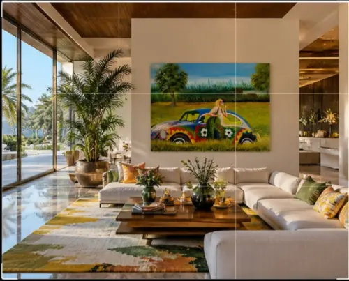 Quadro Pintura em Tela Paisagem Loira do Fusca Black Friday