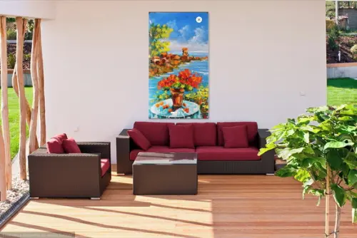 Quadro Pintura em Tela Paisagem Marina Flores na Varanda
