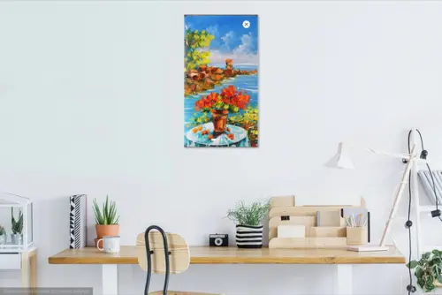 Quadro Pintura em Tela Paisagem Marina Flores na Varanda