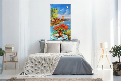Quadro Pintura em Tela Paisagem Marina Flores na Varanda