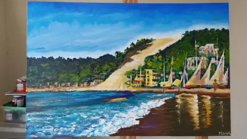Quadro Pintura em Tela Paisagem Marina Morro do Careca