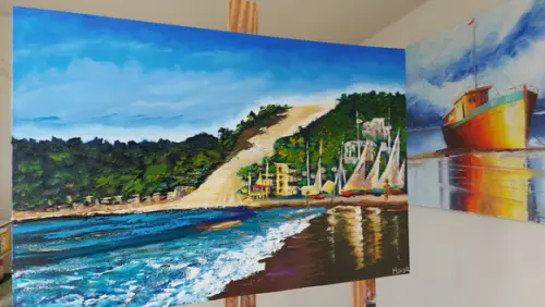 Quadro Pintura em Tela Paisagem Marina Morro do Careca