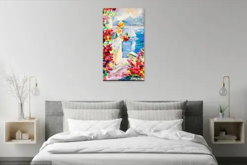 Quadro Pintura em Tela Paisagem Marina Mulher Casa de Praia