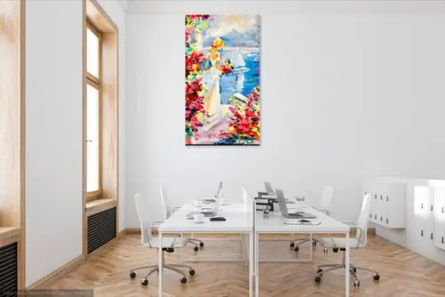 Quadro Pintura em Tela Paisagem Marina Mulher Casa de Praia