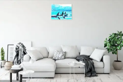 Quadro Pintura em Tela Paisagem Marina Peixes Nadando Mar