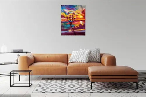 Quadro Pintura em Tela Paisagem Marina Por do Sol Vinho