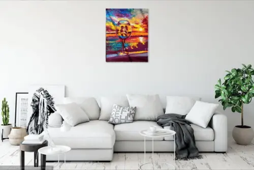 Quadro Pintura em Tela Paisagem Marina Por do Sol Vinho