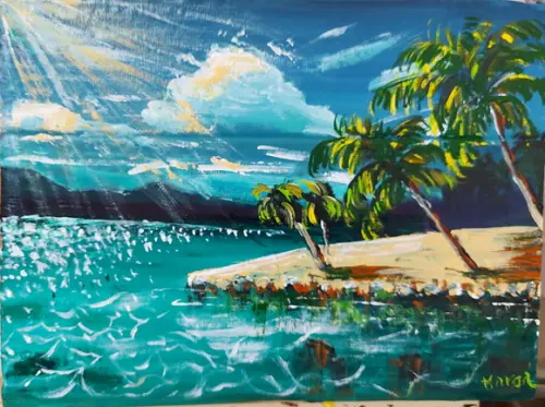 Quadro Pintura em Tela Paisagem Marina Praia dos Coqueiros