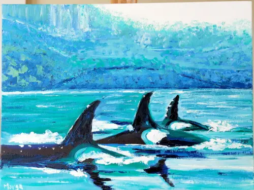 Quadro Pintura em Tela Paisagem Marina Peixes Nadando Mar