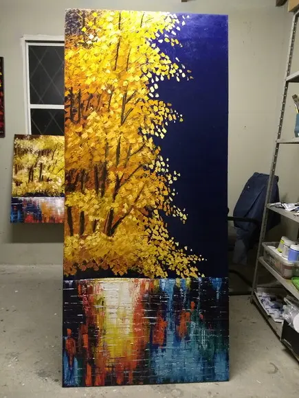 Quadro Pintura em Tela Paisagem Reflexo na Água Black Friday