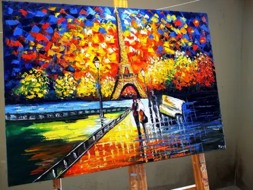 Quadro Pintura em Tela Paisagem Urbana Rio Sena Black Friday