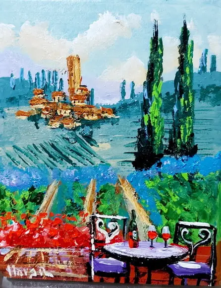 Quadro Pintura em Tela Paisagem Vila Toscana Italiana Vinho