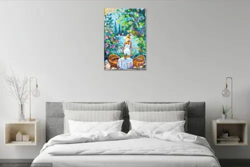 Quadro Pintura em Tela Paisagem Varanda Mulher Casa de Praia