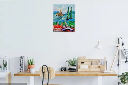Quadro Pintura em Tela Paisagem Vila Toscana Italiana Vinho