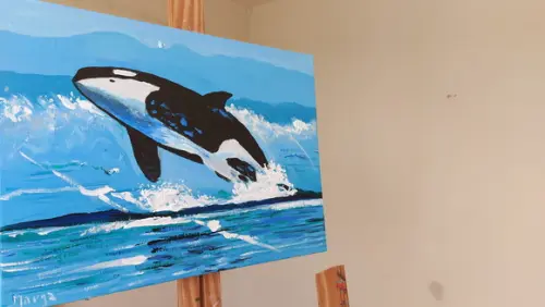 Quadro Pintura em Tela Peixe Baleia Orca Fish Mar Praia