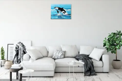 Quadro Pintura em Tela Peixe Baleia Orca Fish Mar Praia