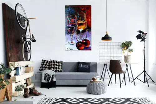 Quadro Pintura em Tela Vinho Cozinha Gourmet Restaurante