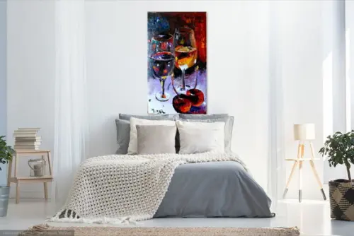 Quadro Pintura em Tela Vinho Cozinha Gourmet Restaurante