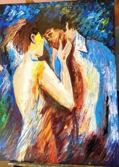 Quadro Pintura Moderno Amor Beijo Casal Love Black Friday