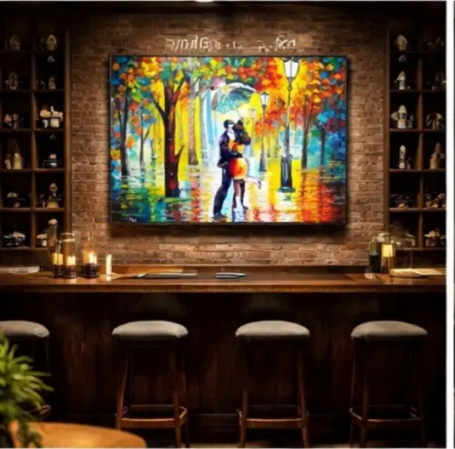 Quadro Pintura Moderno Casal Dançando na Chuva Black Friday