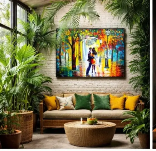 Quadro Pintura Moderno Casal Dançando na Chuva Black Friday