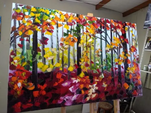 Quadro Pintura Tela Abstrato Outono na Floresta Black Friday