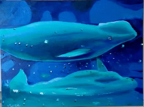 Quadro Pintura Tela Animais Peixes Golfinhos Nadando no Mar